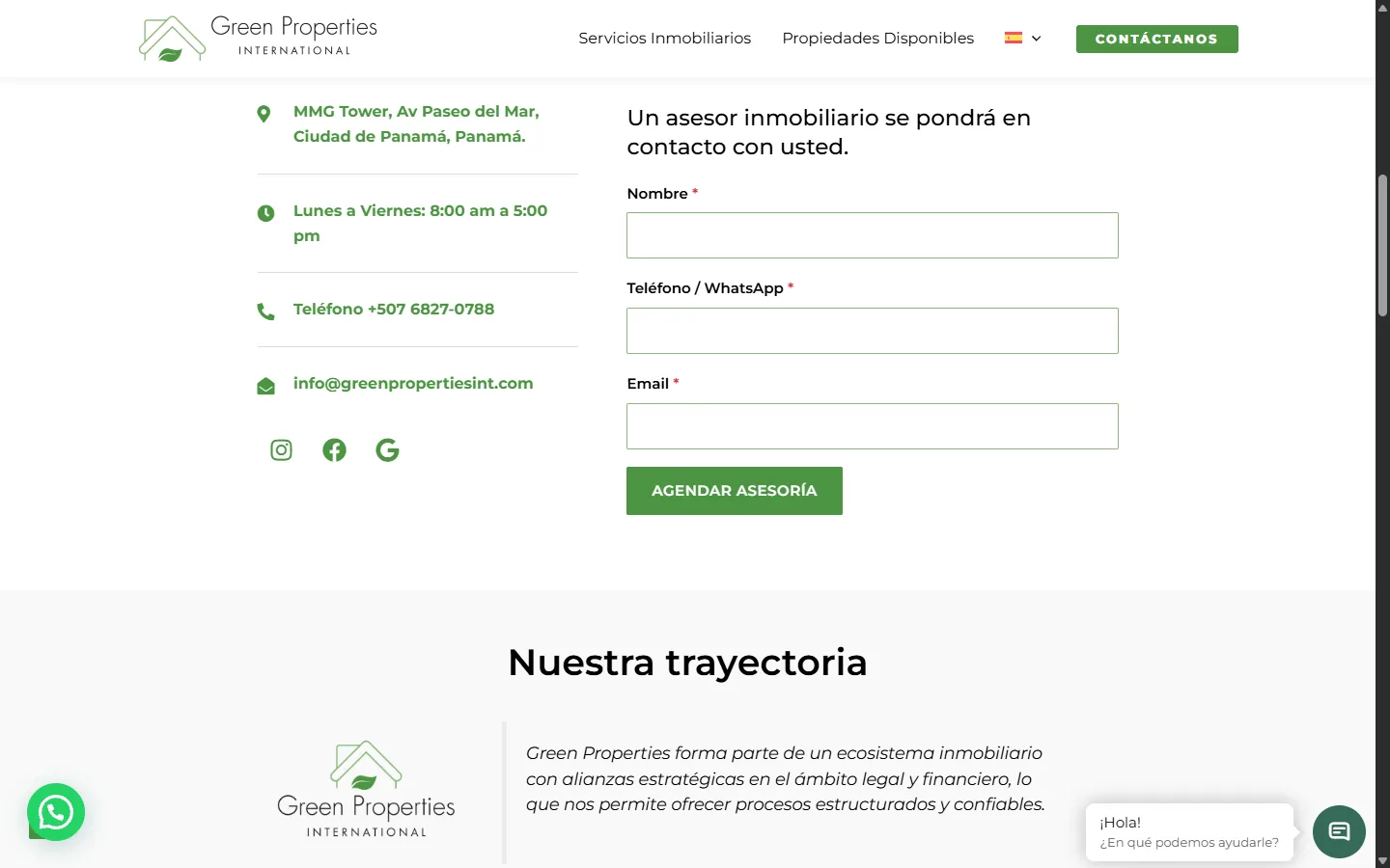 Formulario de contacto de greenproperties.com.pa